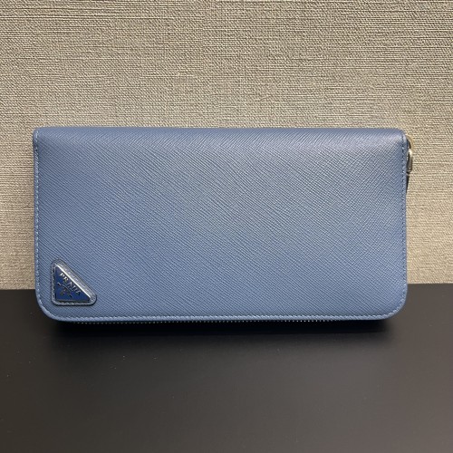 Prada Saffiano Zip Around Wallet Blue