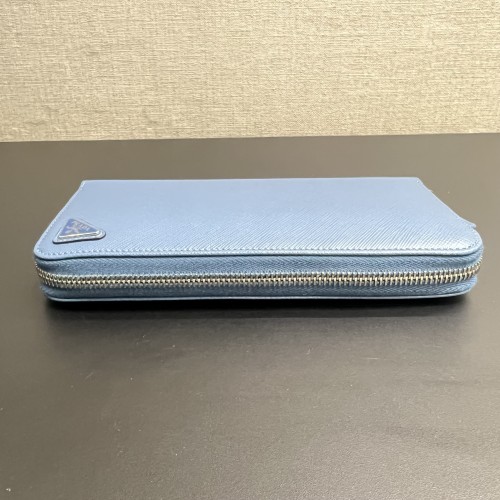 Prada Saffiano Zip Around Wallet Blue