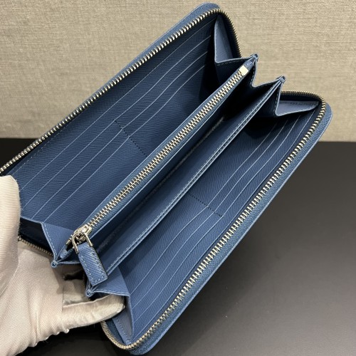 Prada Saffiano Zip Around Wallet Blue