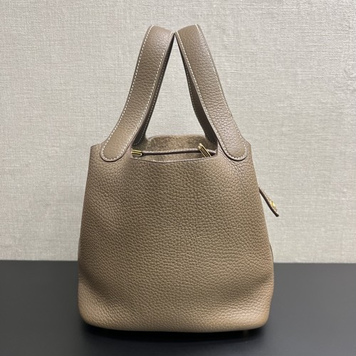 Hermes Picotin 18 Taurillon Clemence  Etoupe Stamp D