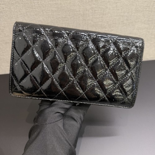 Chanel Quilted Patent Leather Flap Long Wallet 