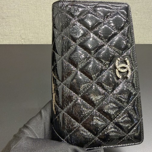 Chanel Quilted Patent Leather Flap Long Wallet 