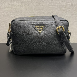Prada Vitello Phenix Double Zip Black Camera Bag