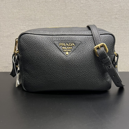Prada Vitello Phenix Double Zip Black Camera Bag