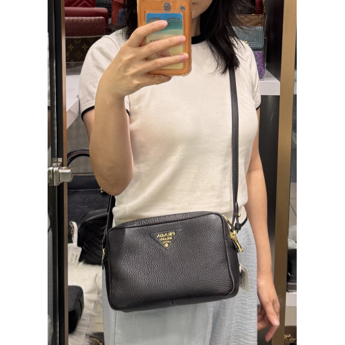 Prada Vitello Phenix Double Zip Black Camera Bag