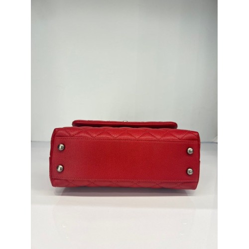 Chanel Small Coco Top Handle Caviar Red, Ruthenium Hardware