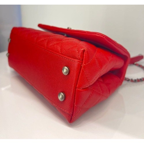 Chanel Small Coco Top Handle Caviar Red, Ruthenium Hardware