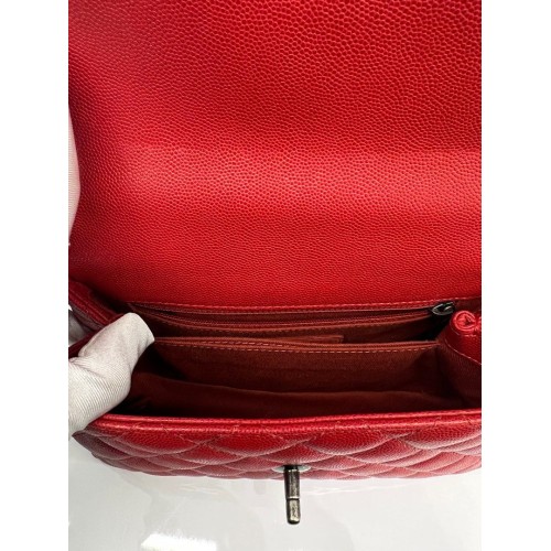 Chanel Small Coco Top Handle Caviar Red, Ruthenium Hardware