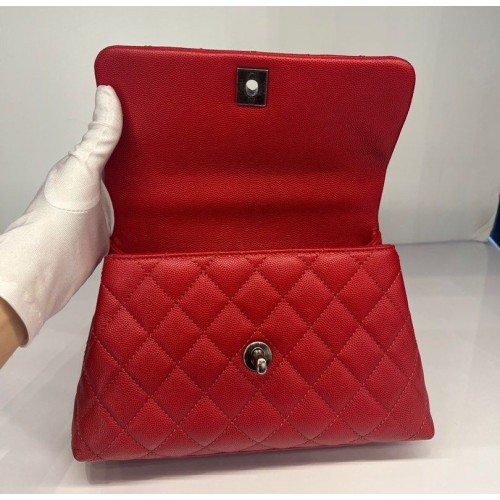 Chanel Small Coco Top Handle Caviar Red, Ruthenium Hardware