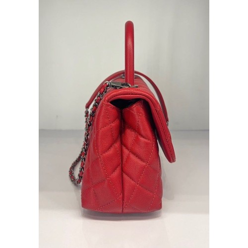 Chanel Small Coco Top Handle Caviar Red, Ruthenium Hardware