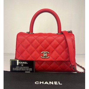 Chanel Small Coco Top Handle Caviar Red, Ruthenium Hardware