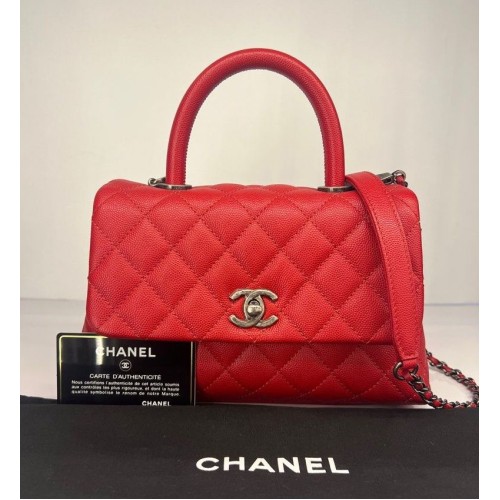 Chanel Small Coco Top Handle Caviar Red, Ruthenium Hardware