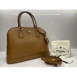 Prada Saffiano Lux Top Handle Bag in Caramel
