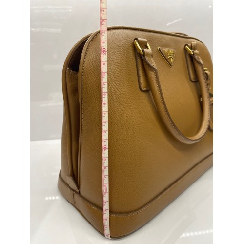 Prada Saffiano Lux Top Handle Bag in Caramel