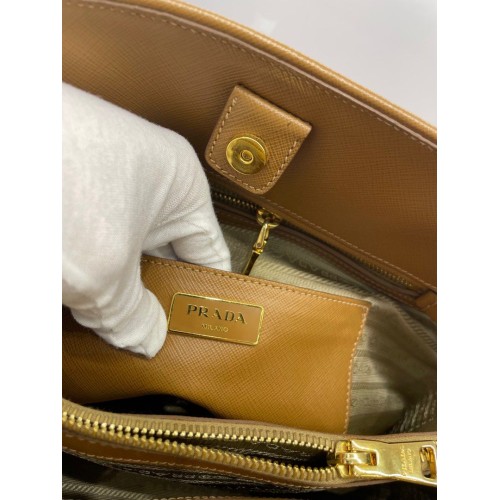 Prada Saffiano Lux Top Handle Bag in Caramel