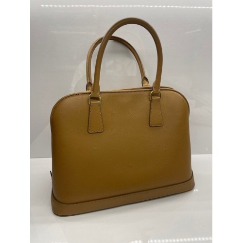 Prada Saffiano Lux Top Handle Bag in Caramel