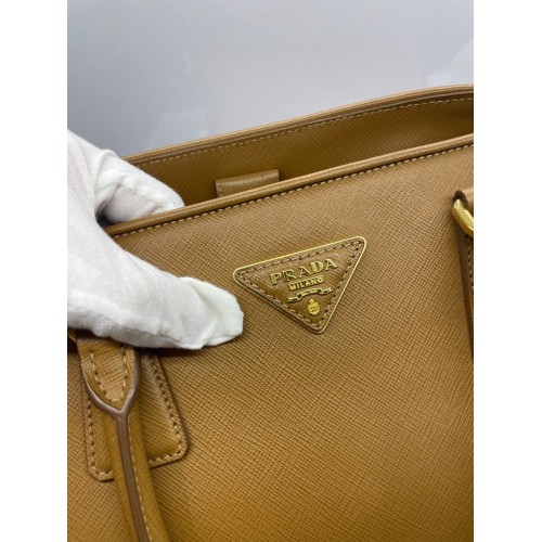 Prada Saffiano Lux Top Handle Bag in Caramel
