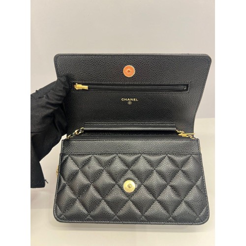 Chanel Wallet on Chain Caviar Leather, Gold Tone Hardware