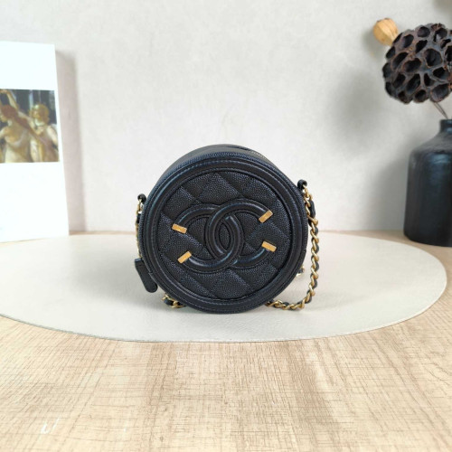 Preloved Chanel CC Filigree Round Clutch with Chain-DS60801579-DV