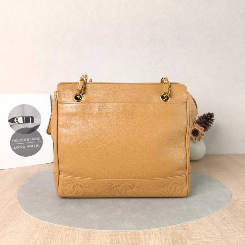 Preloved Chanel Triple CC Caviar Chain Tote Bag in Beige Leather-DS60805589-DV
