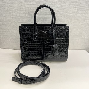 Saint Laurent Nano Sac de Jour Bag in Black Crocodile-Embossed Leather 