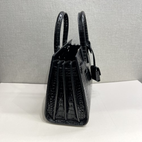 Saint Laurent Nano Sac de Jour Bag in Black Crocodile-Embossed Leather 