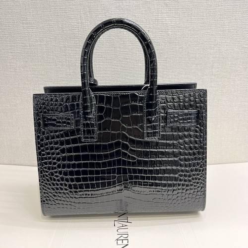 Saint Laurent Nano Sac de Jour Bag in Black Crocodile-Embossed Leather 
