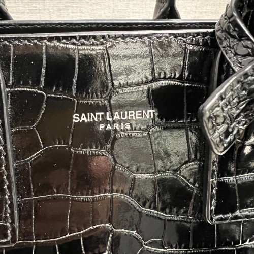 Saint Laurent Nano Sac de Jour Bag in Black Crocodile-Embossed Leather 