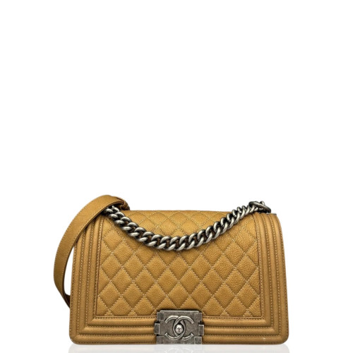 Preloved Chanel Quilted Medium Boy Flap Grained Calfskin Gold-hs040926d0-MX25