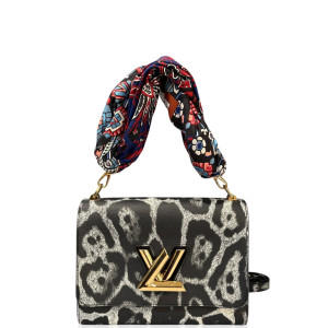 Preloved Louis Vuitton Wild Animal Print Scarf Handle Twist MM Calfskin Black White Grey-hs060126a2-MX25