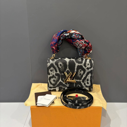 Preloved Louis Vuitton Wild Animal Print Scarf Handle Twist MM Calfskin Black White Grey-hs060126a2-MX25
