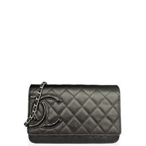 Preloved Chanel Cambon Wallet On Chain Lambskin Black Barbie Pink-hs061426a4-MX25