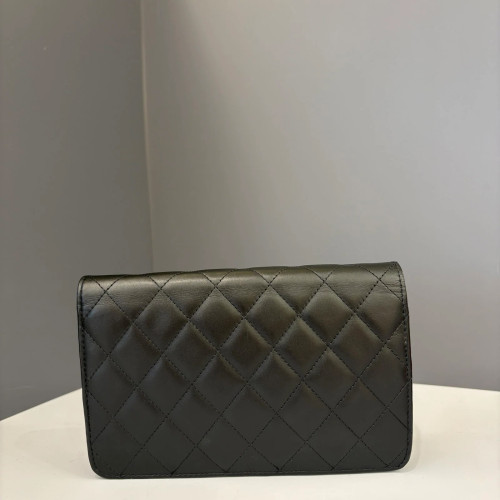 Preloved Chanel Cambon Wallet On Chain Lambskin Black Barbie Pink-hs061426a4-MX25