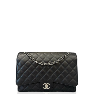 Preloved Chanel Quilted Maxi Double Flap Grained Calfskin Black Burgundy-jx050126a3-MX25