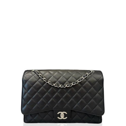 Preloved Chanel Quilted Maxi Double Flap Grained Calfskin Black Burgundy-jx050126a3-MX25