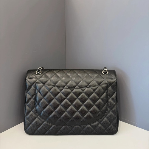 Preloved Chanel Quilted Maxi Double Flap Grained Calfskin Black Burgundy-jx050126a3-MX25