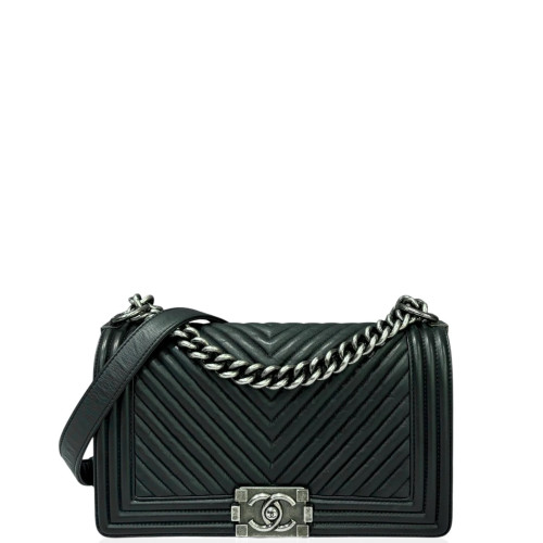 Preloved Chanel Medium Boy Flap Lambskin Dark Blue-mm060726a0-MX25