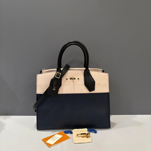 Preloved Louis Vuitton City Steamer MM Grained Calfskin Navy Light Pink-wc042326b4-MX25