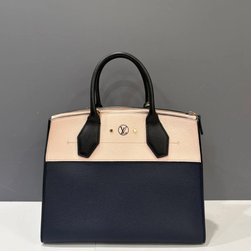 Preloved Louis Vuitton City Steamer MM Grained Calfskin Navy Light Pink-wc042326b4-MX25