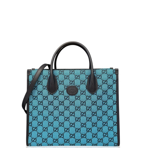 Preloved Gucci Small Retro Interlocking G Tote Canvas Calfskin Blue Black-ws033026b8-MX25