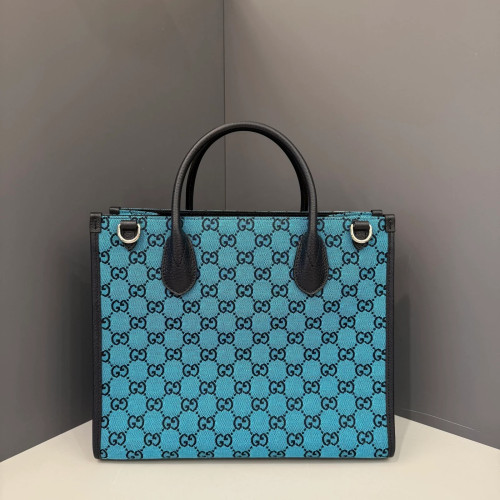 Preloved Gucci Small Retro Interlocking G Tote Canvas Calfskin Blue Black-ws033026b8-MX25