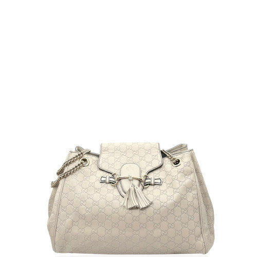 Preloved Gucci Tassel Large Emily Chain Shoulder Bag GG Supreme Monogram Taupe-ym040126j6-MX25