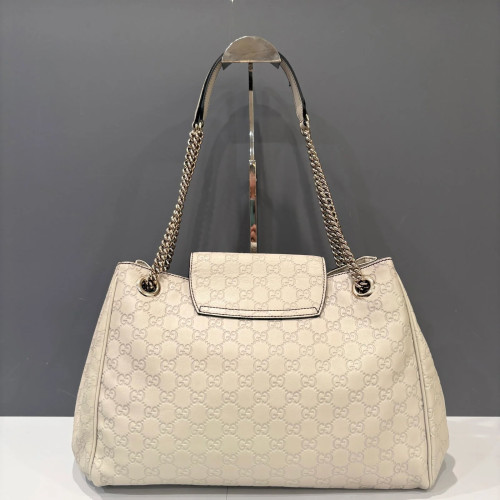 Preloved Gucci Tassel Large Emily Chain Shoulder Bag GG Supreme Monogram Taupe-ym040126j6-MX25