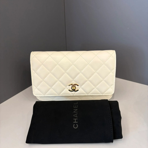 Preloved Chanel Wallet On Chain Shiny Crumpled Calfskin White-ys050726a0-MX25