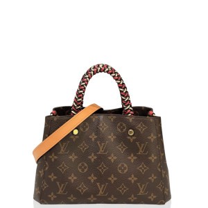 Preloved Louis Vuitton Woven Montaigne BB Monogram Cuir Light Brown Dark Brown Red-zz050926a2-MX25
