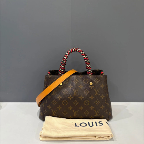 Preloved Louis Vuitton Woven Montaigne BB Monogram Cuir Light Brown Dark Brown Red-zz050926a2-MX25