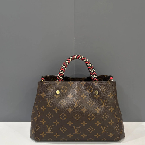 Preloved Louis Vuitton Woven Montaigne BB Monogram Cuir Light Brown Dark Brown Red-zz050926a2-MX25