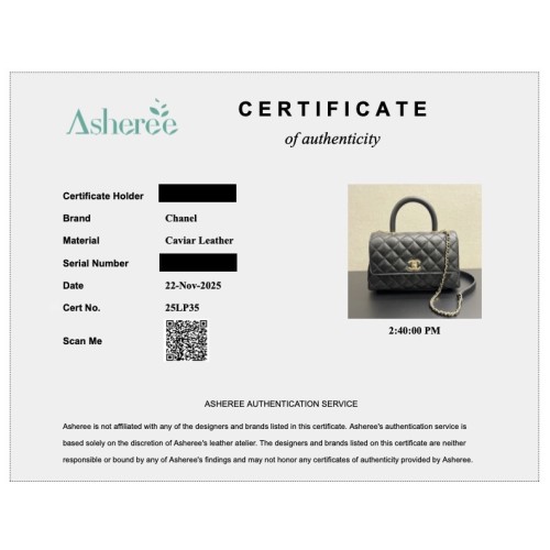 Authentication Certificate 25LP35