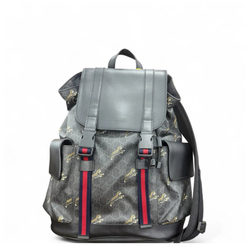 Gucci Flap Backpack GG Supreme Monogram Grey Red Blue Gucci Flap Backpack GG Supreme Monogram Grey Red Blue