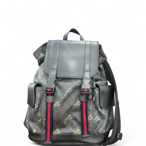 Gucci Flap Backpack GG Supreme Monogram Grey Red Blue Gucci Flap Backpack GG Supreme Monogram Grey Red Blue
